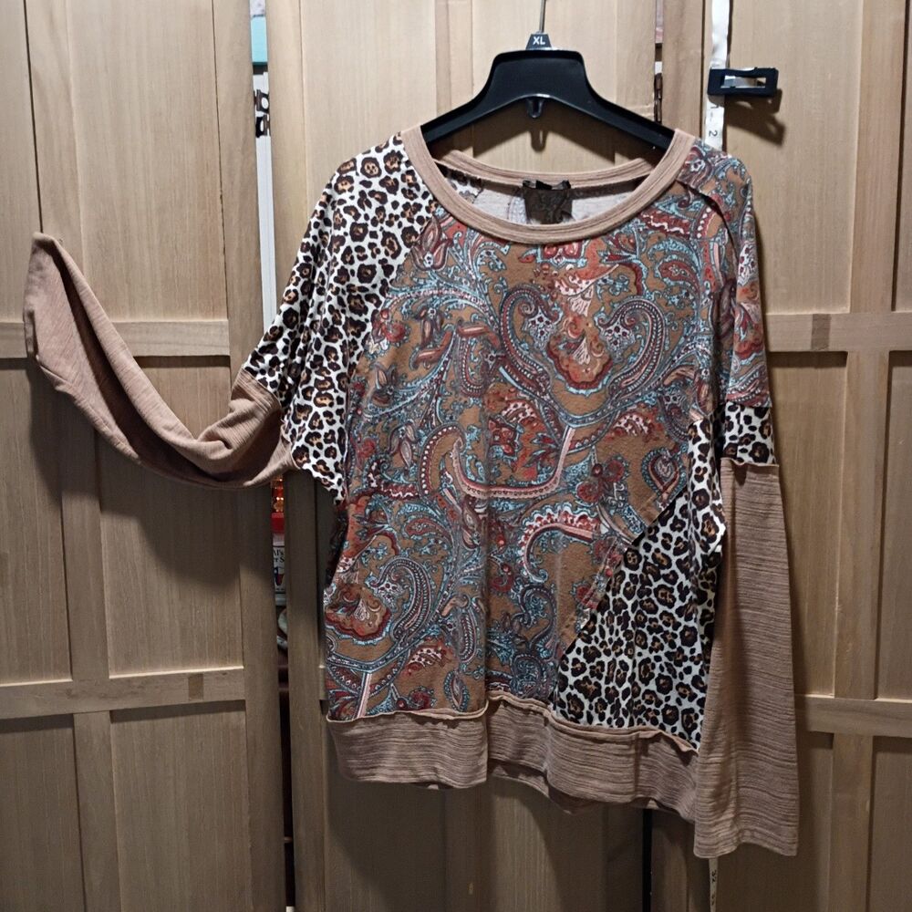 GiGio by Umgee small oversized leopard patchwork shirt